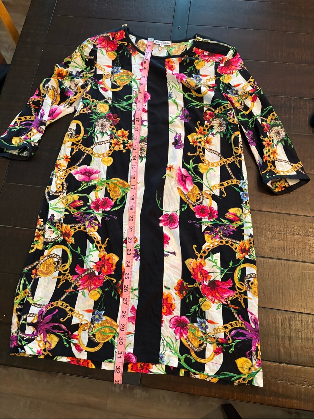 Juicy Couture Black, White, Pink & Gold Floral Stripe Mini Dress - Picture 6 of 12